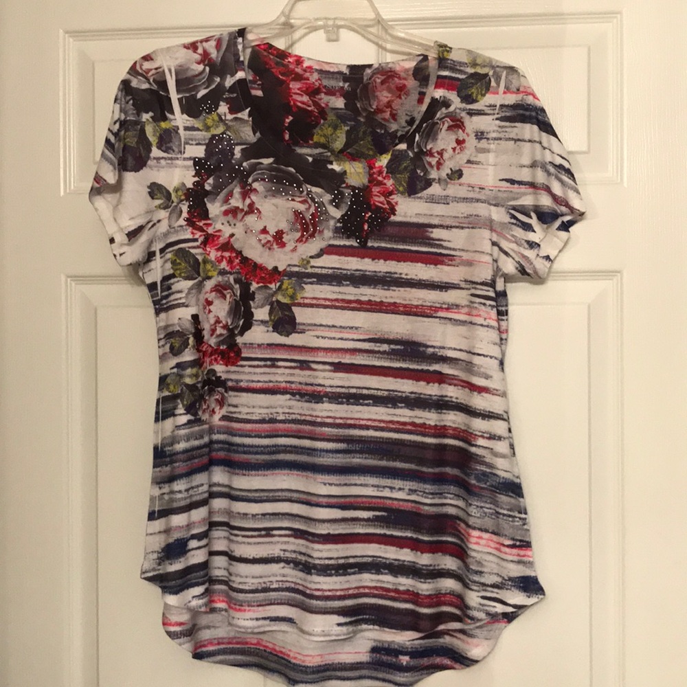 Style and Co Red, White and Blue Floral Shirt
